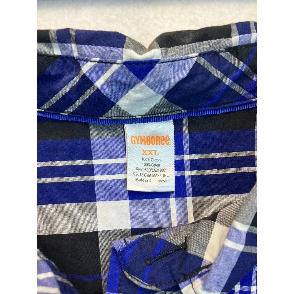 Gymboree Boys Plaid Button Down Shirt Long Sleeve Blue Black White Size XXL Kids